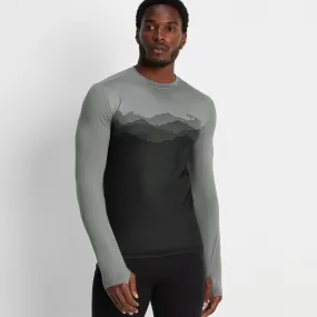 Snowdon Mens Thermal Base Layer Crew Neck - Grey Mountain Print