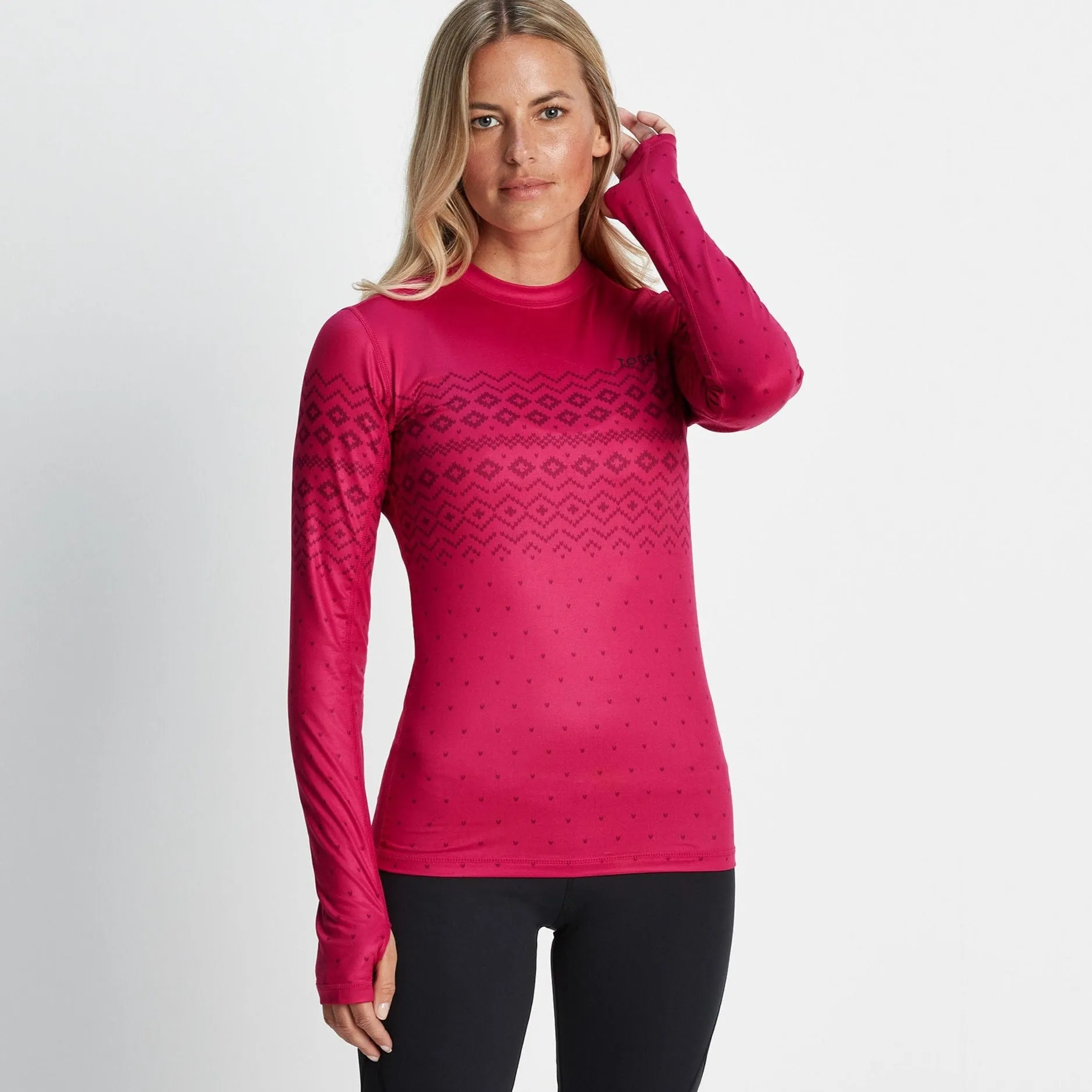 Snowdon Womens Thermal Base Layer Crew Neck - Cerise Fairisle