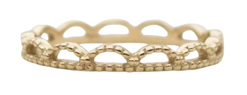 Solid 14K Gold Crown Wedding Band Stacking Ring Stackable Scallop Lace Full Eternity AD1144