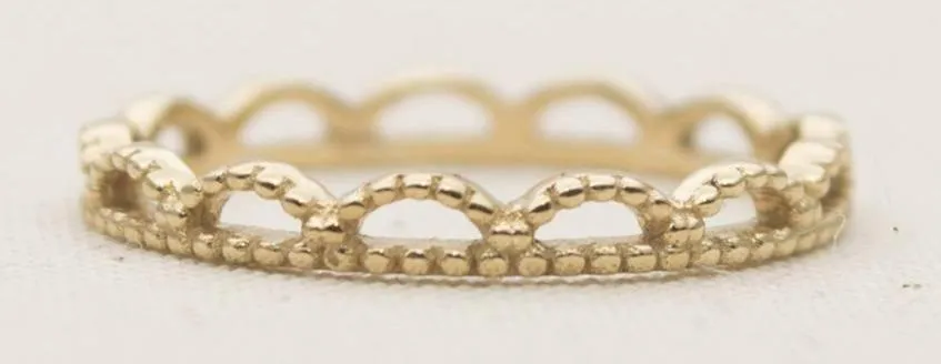 Solid 14K Gold Crown Wedding Band Stacking Ring Stackable Scallop Lace Full Eternity AD1144