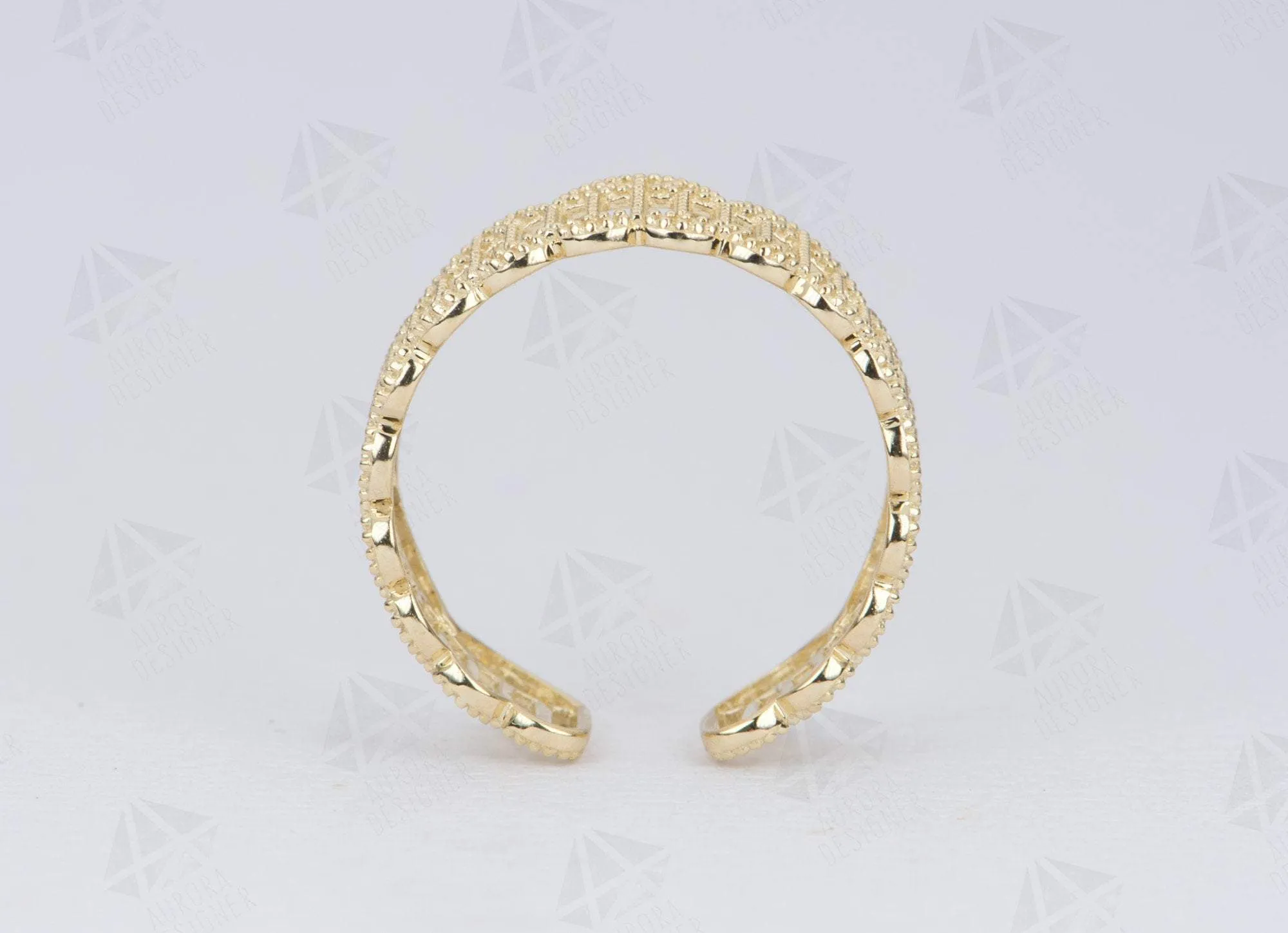 Solid Gold Open End Wide Lace Wedding Band 14K Gold Ring 6.9mm Wide Unique Style Alternative AD2321