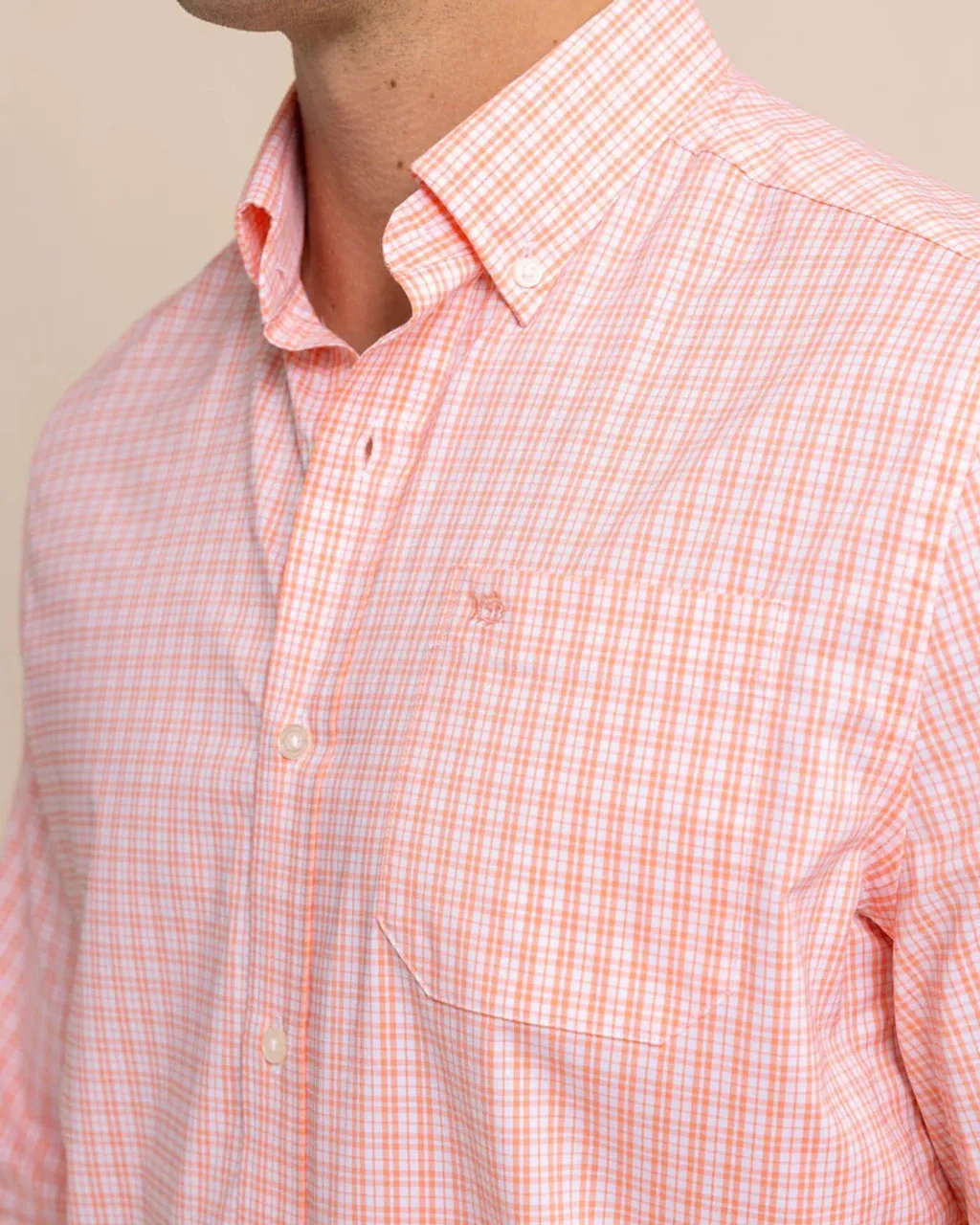 Southern Tide brrr° Intercoastal Poinsett Plaid Long Sleeve Sport Shirt: Desert Flower Coral