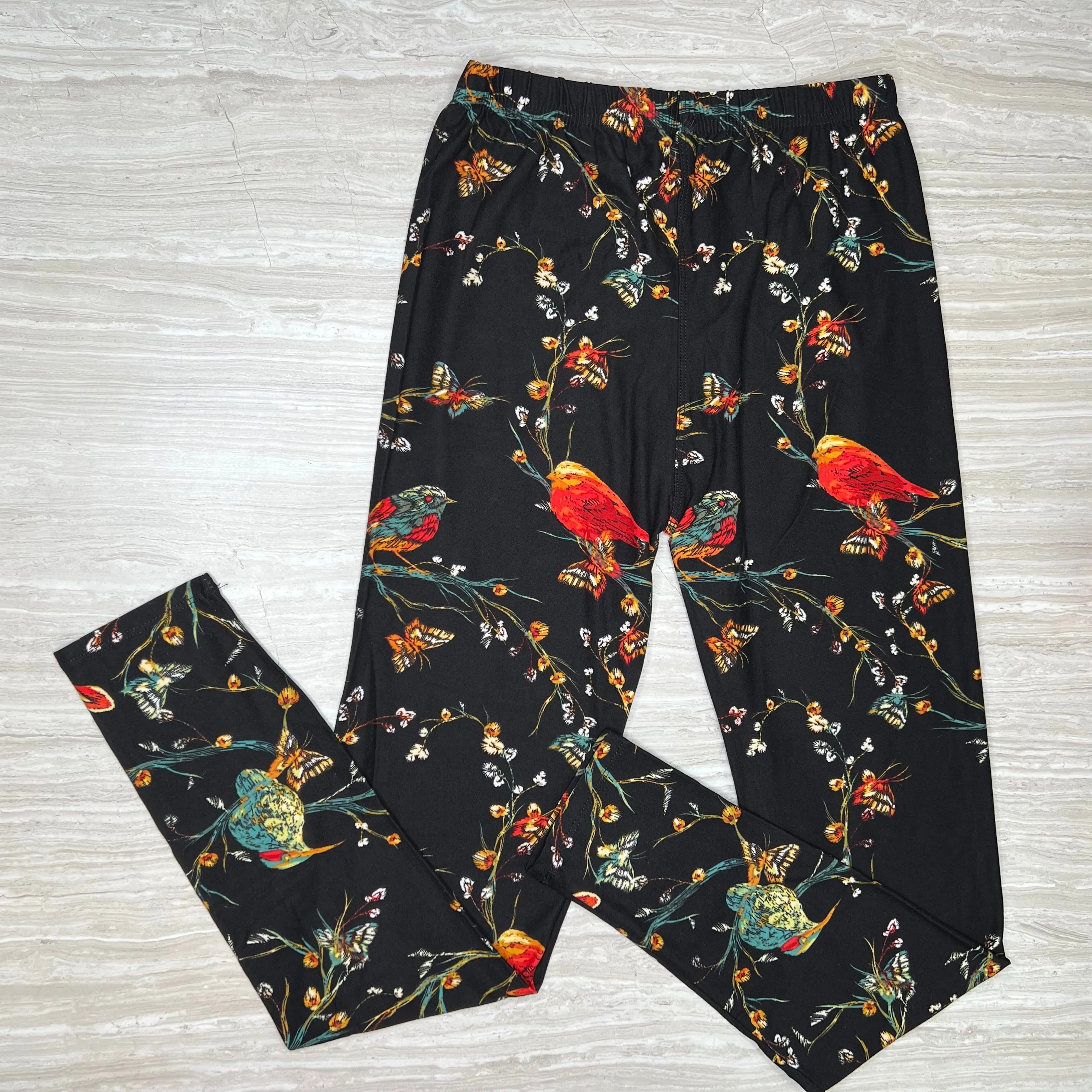 Spring Birds & Butterflies Print Soft Leggings