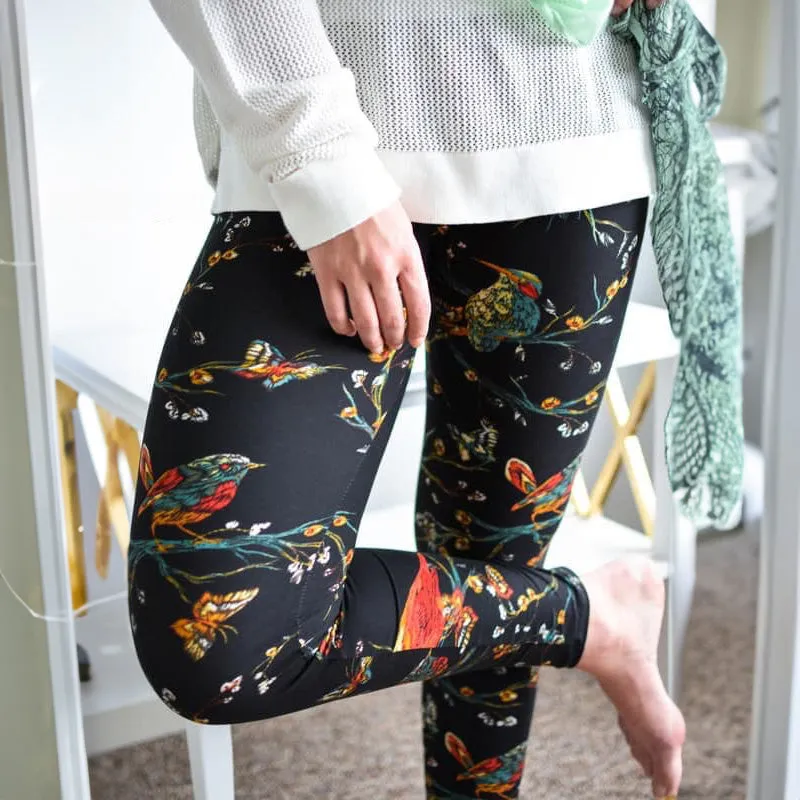 Spring Birds & Butterflies Print Soft Leggings