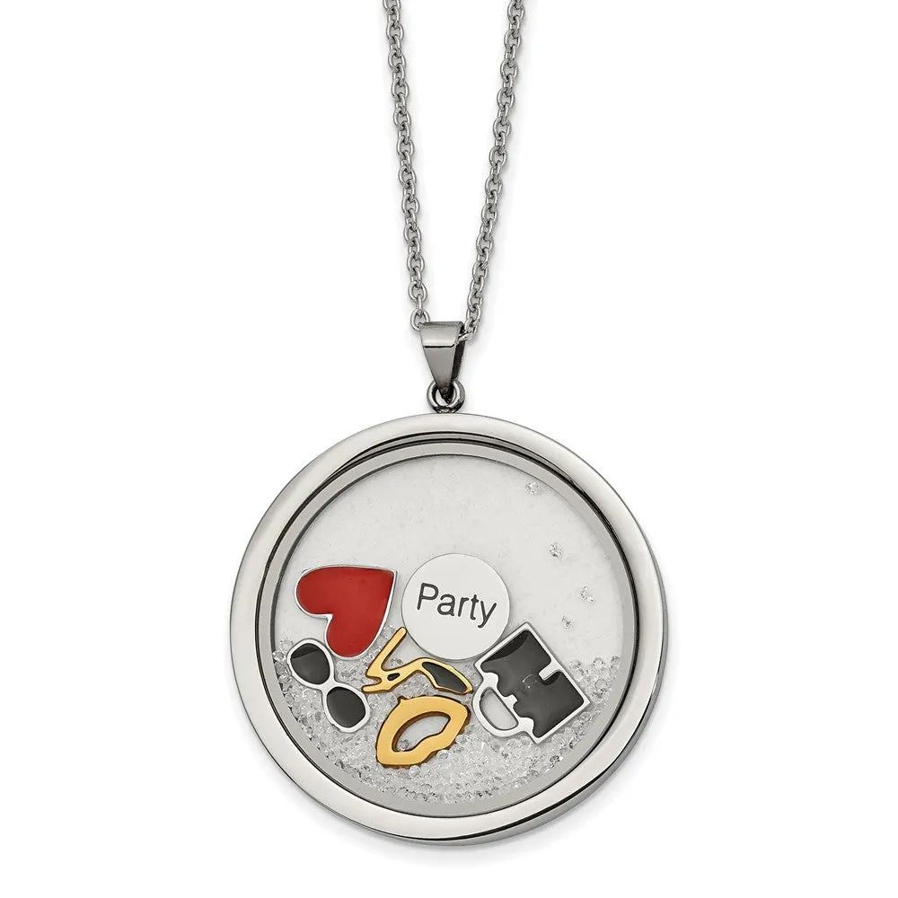 Stainless Steel, Enamel & Crystal Party Theme Round Necklace, 18-20 In