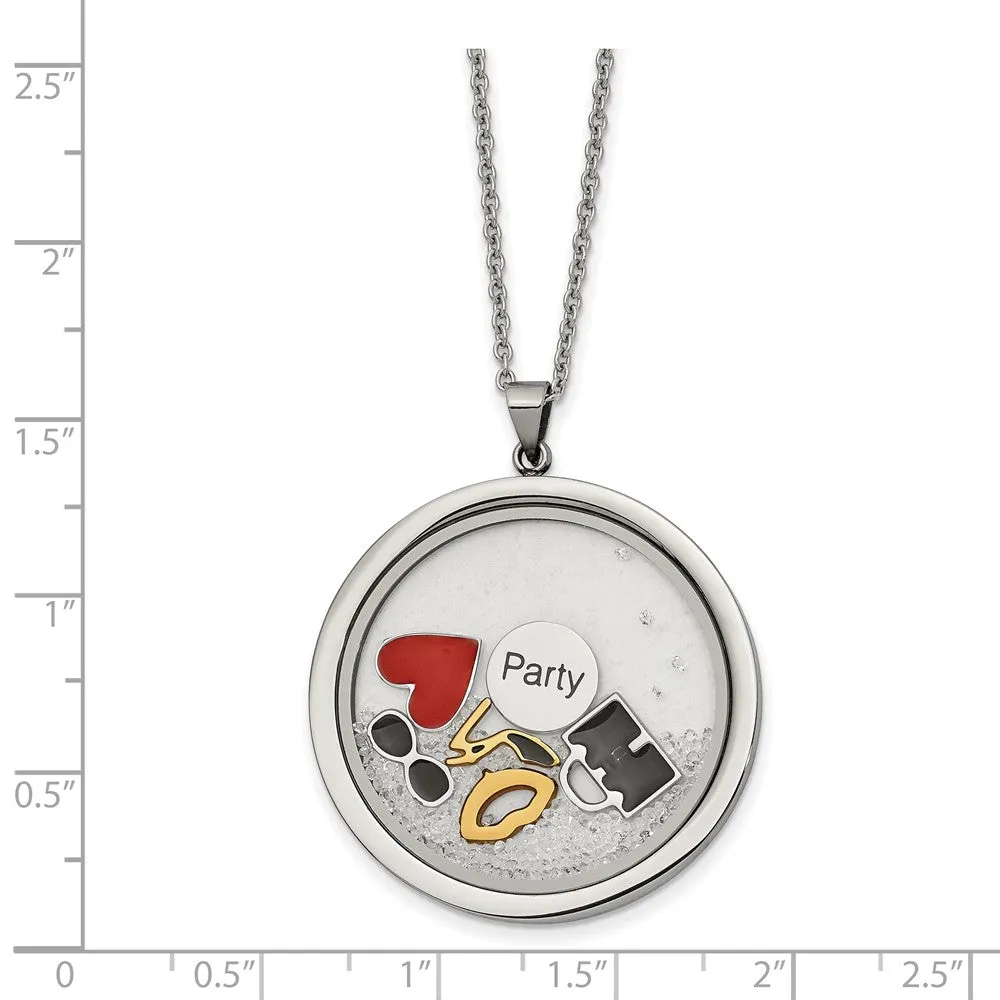 Stainless Steel, Enamel & Crystal Party Theme Round Necklace, 18-20 In