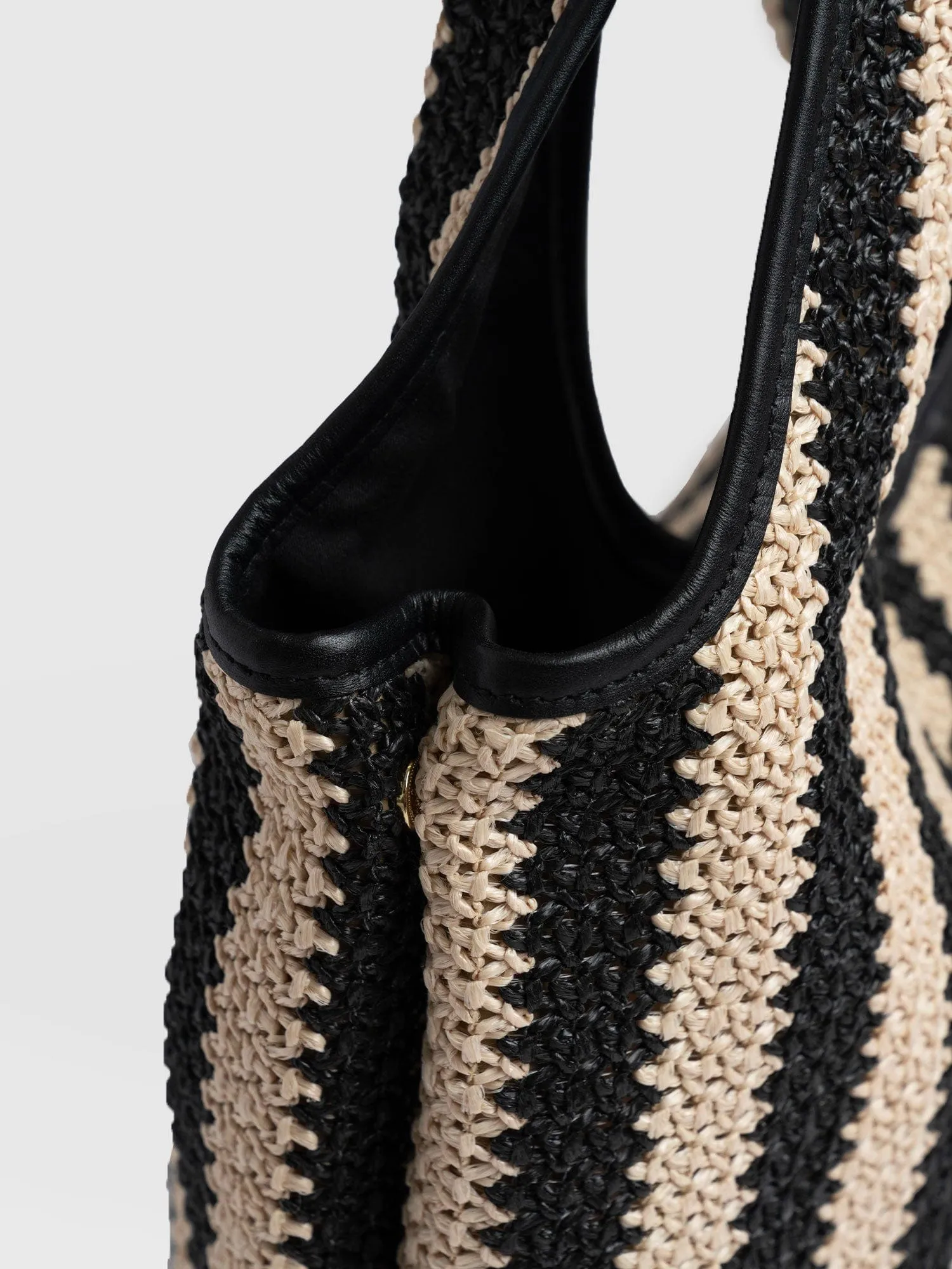 Stella Shoulder Tote Bag - Beige/Black Raffia