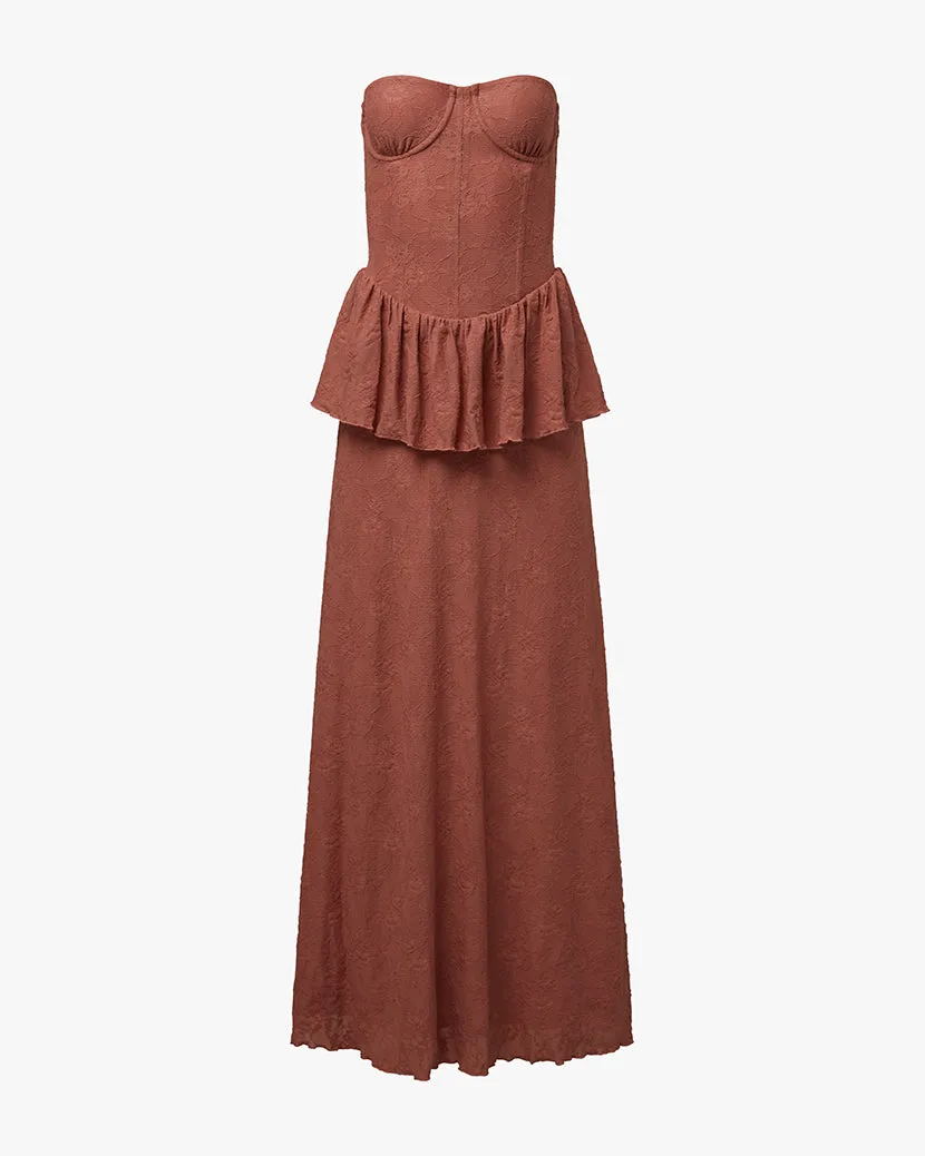 Strapless Corset Peplum Maxi Dress | Desert Sand