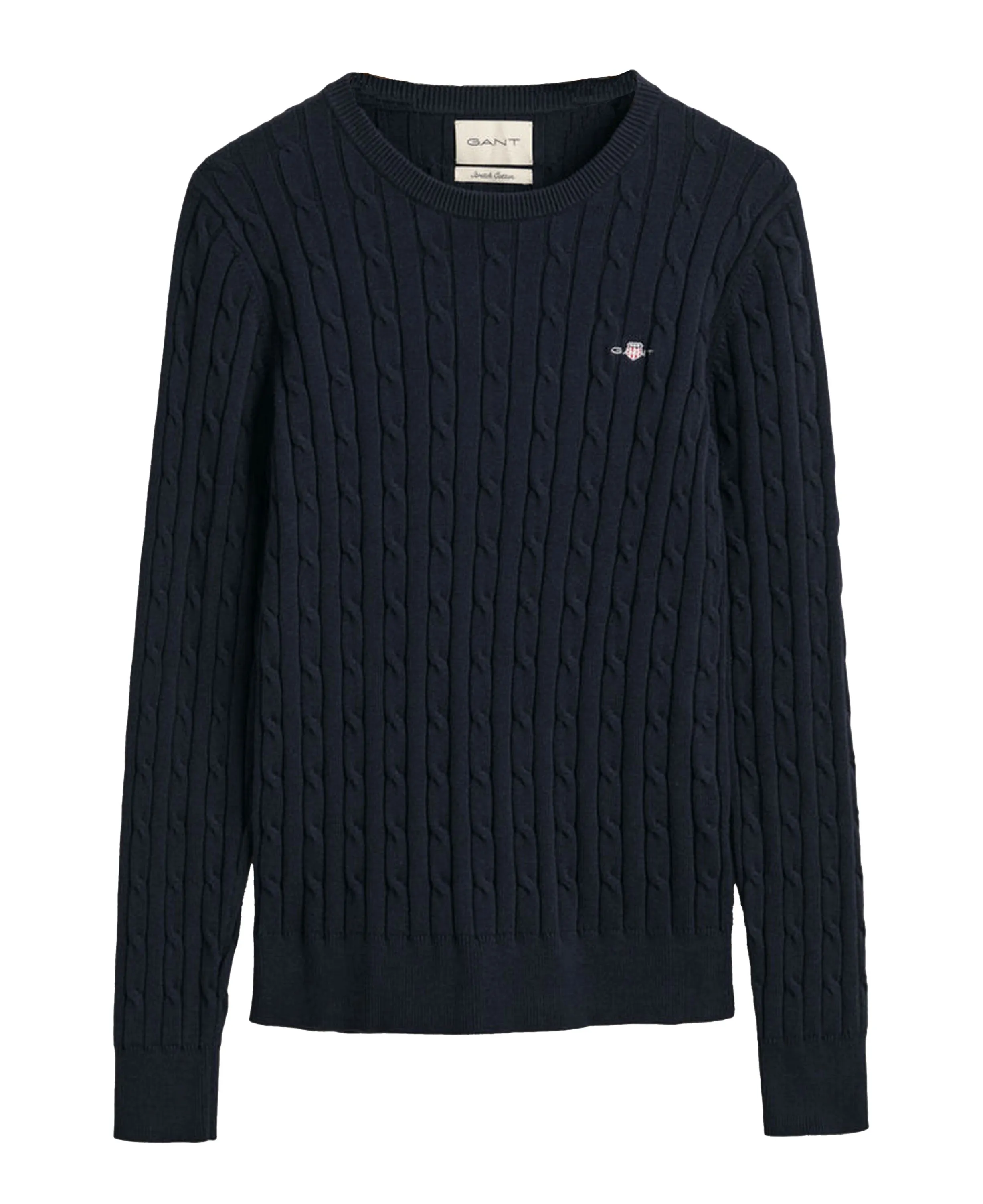 Stretch Cotton Cable Crew Neck Jumper                             Evening Blue