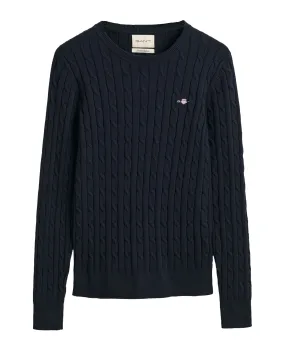 Stretch Cotton Cable Crew Neck Jumper                             Evening Blue