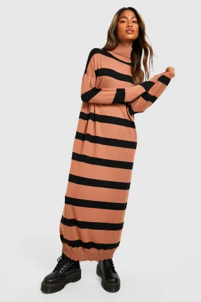 Stripe Turtleneck Midaxi Knitted Dress