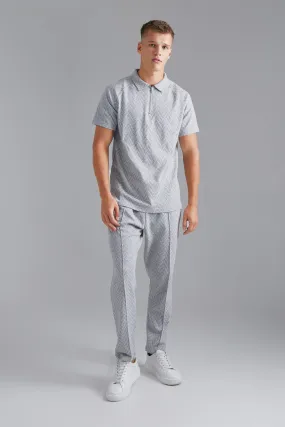 Tall Jacquard Raglan Polo &Tapered Jogger Set