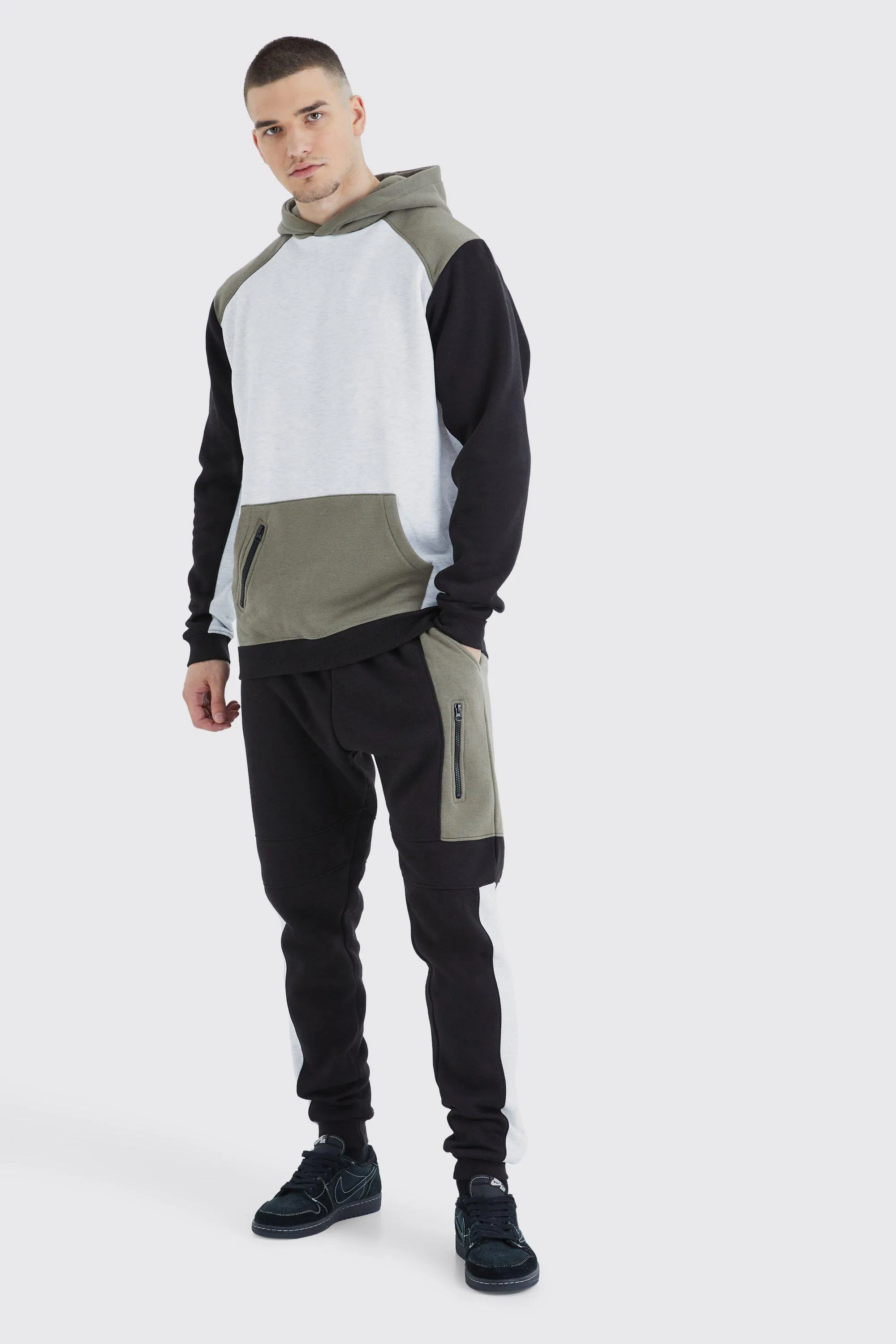 Tall Raglan Color Block Hooded Tracksuit