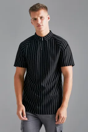 Tall Slim Zip Neck Jacquard Stripe Raglan Polo