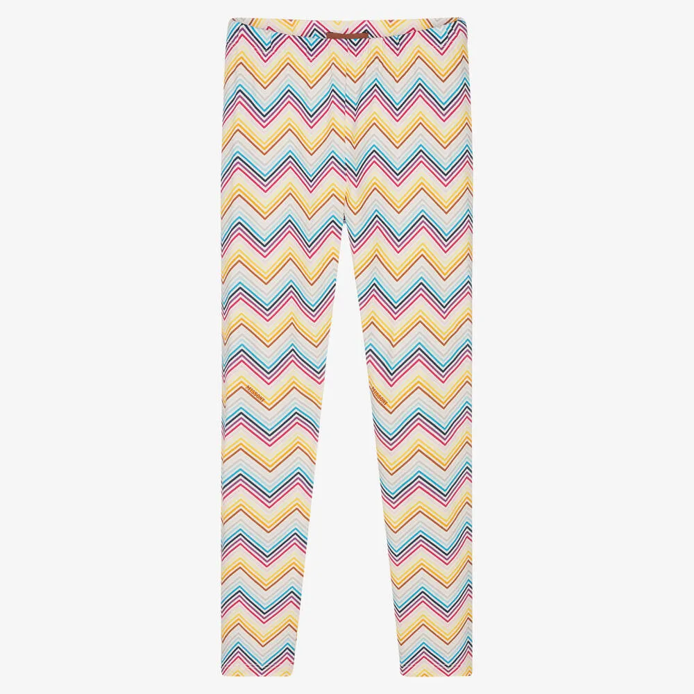 Teen Girls White Zigzag Leggings