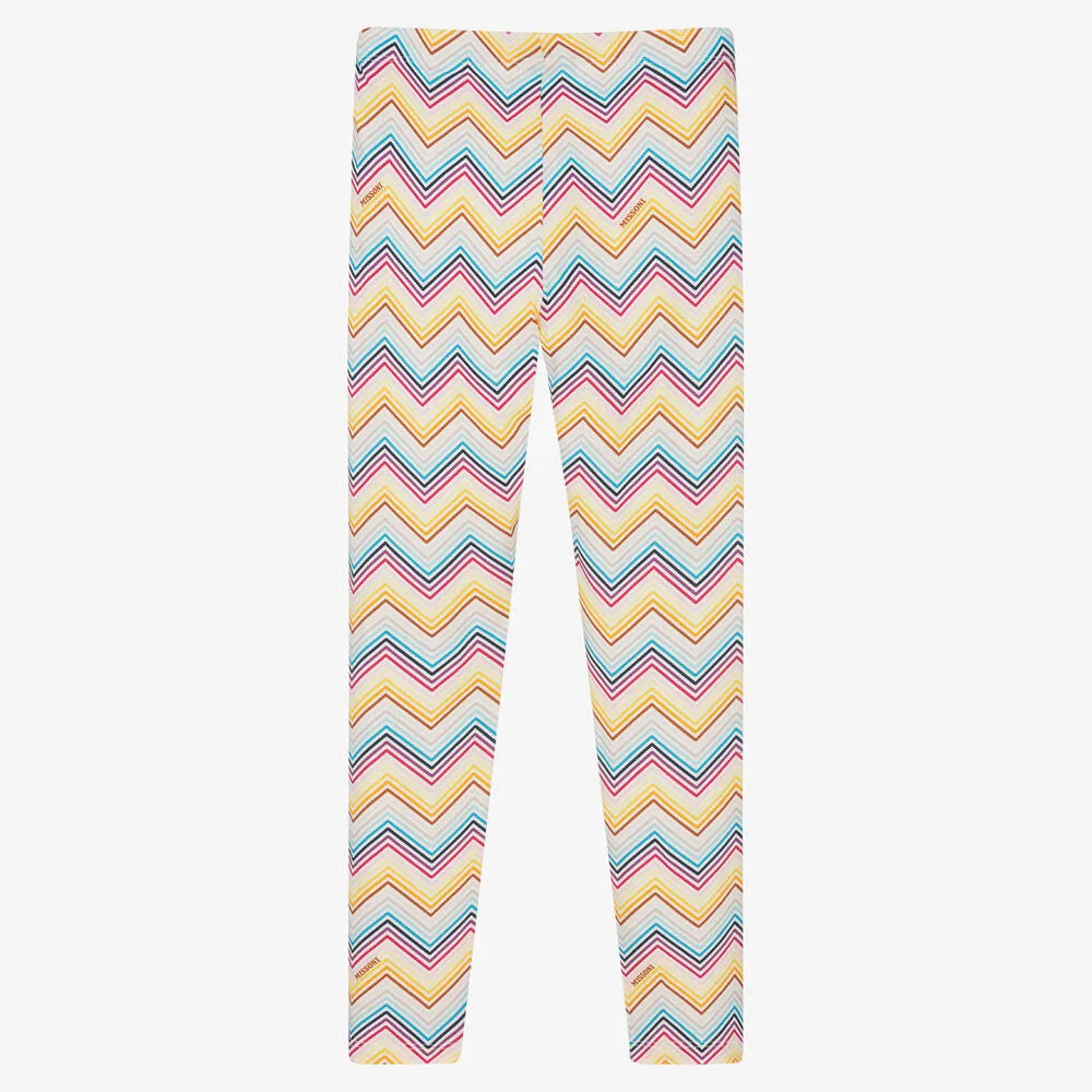 Teen Girls White Zigzag Leggings