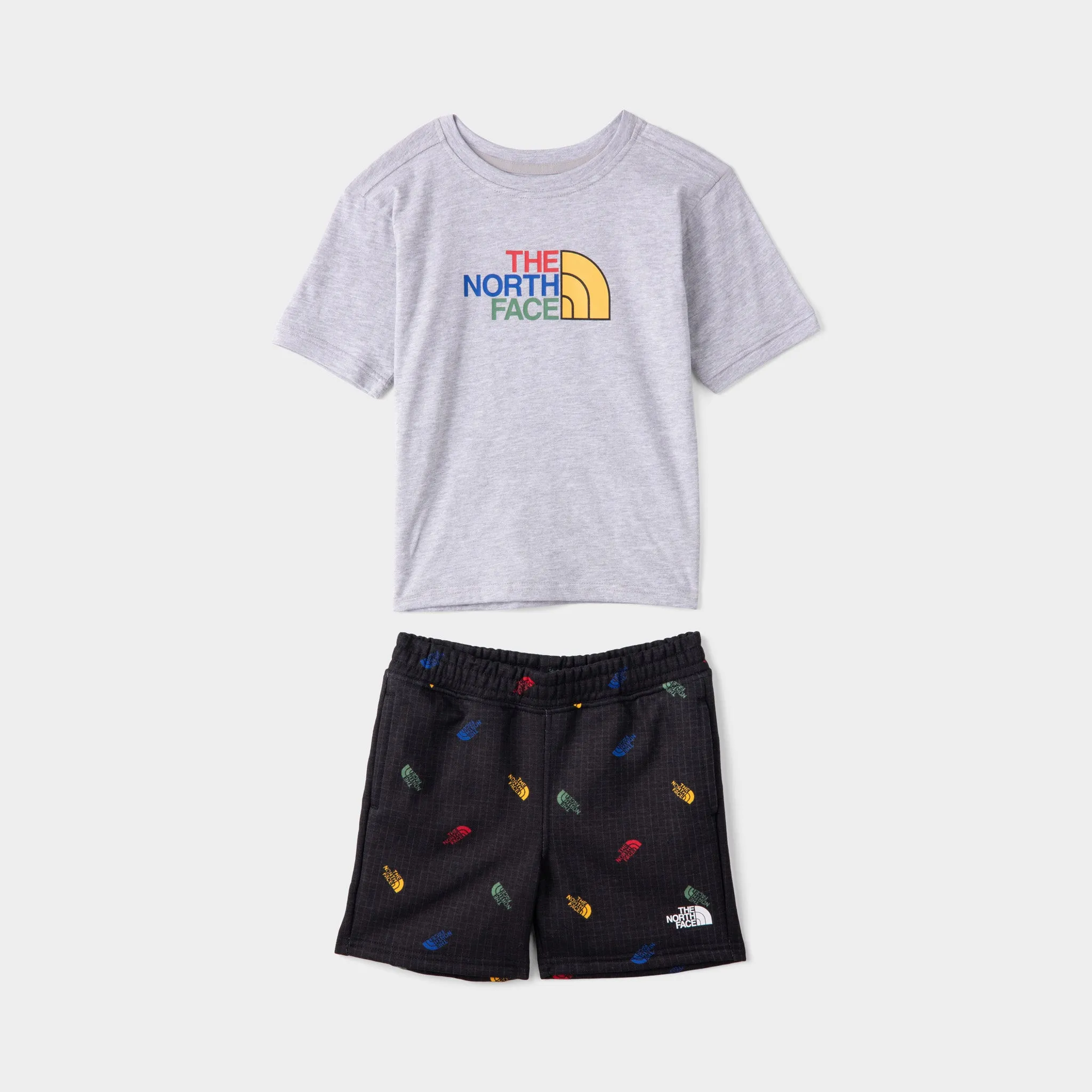 The North Face Childrens' Cotton Summer Set Light Grey Heather / Black Tossed Logo Grid Print