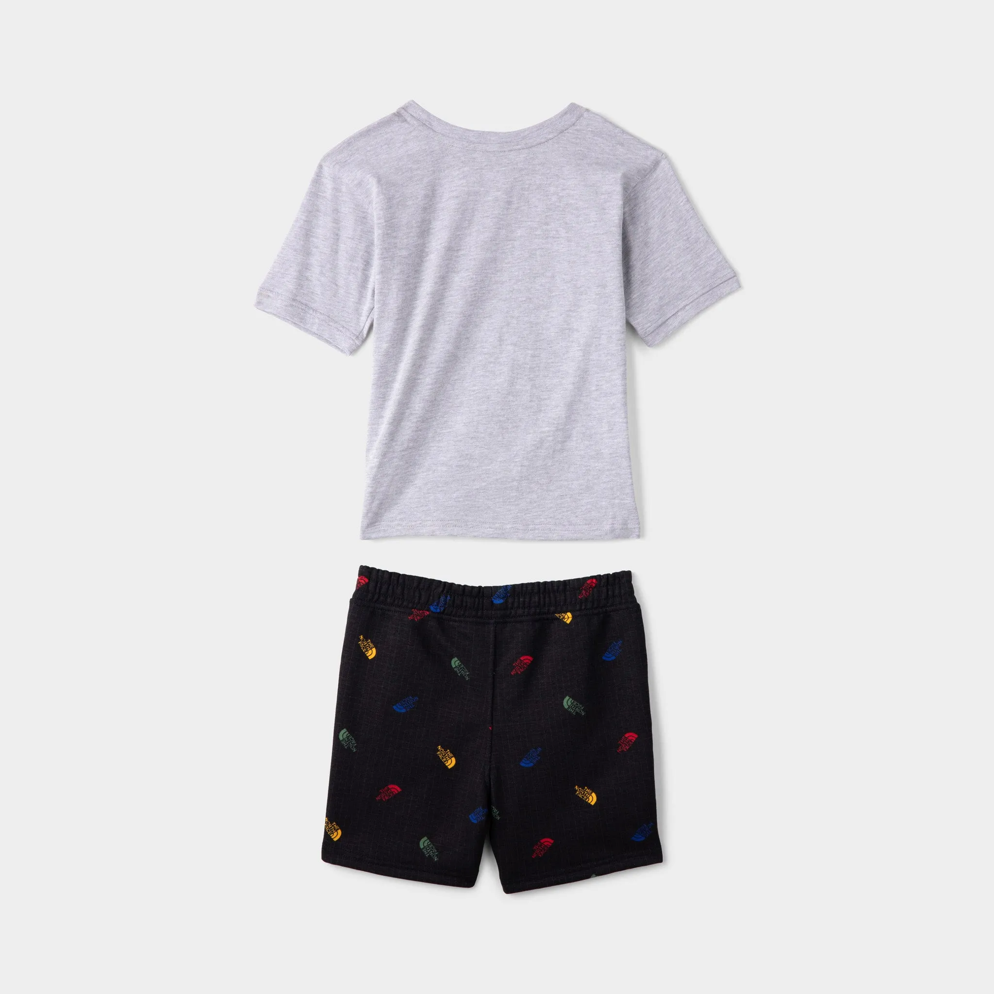 The North Face Childrens' Cotton Summer Set Light Grey Heather / Black Tossed Logo Grid Print