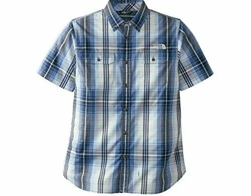 The North Face Men Eldridge Short-Sleeves Shirt Poplin Plaid Moonlight Blue Smal