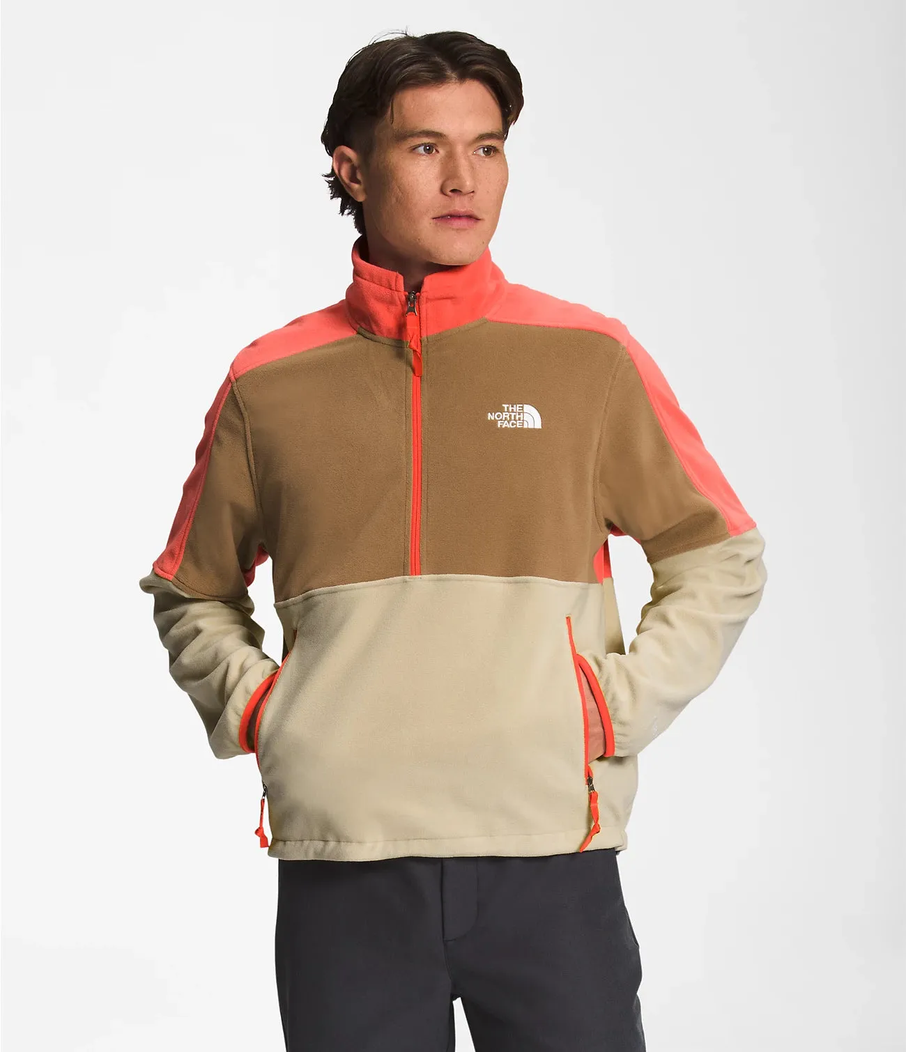 The North Face Men’s TNF Polartec 100 -Zip - Gravel / Utility Brown / Retro Orange