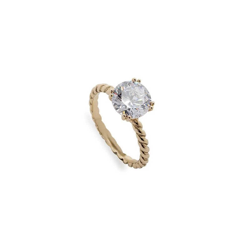 Twisted Cable Solitaire Ring w/ CZ Gold Tone