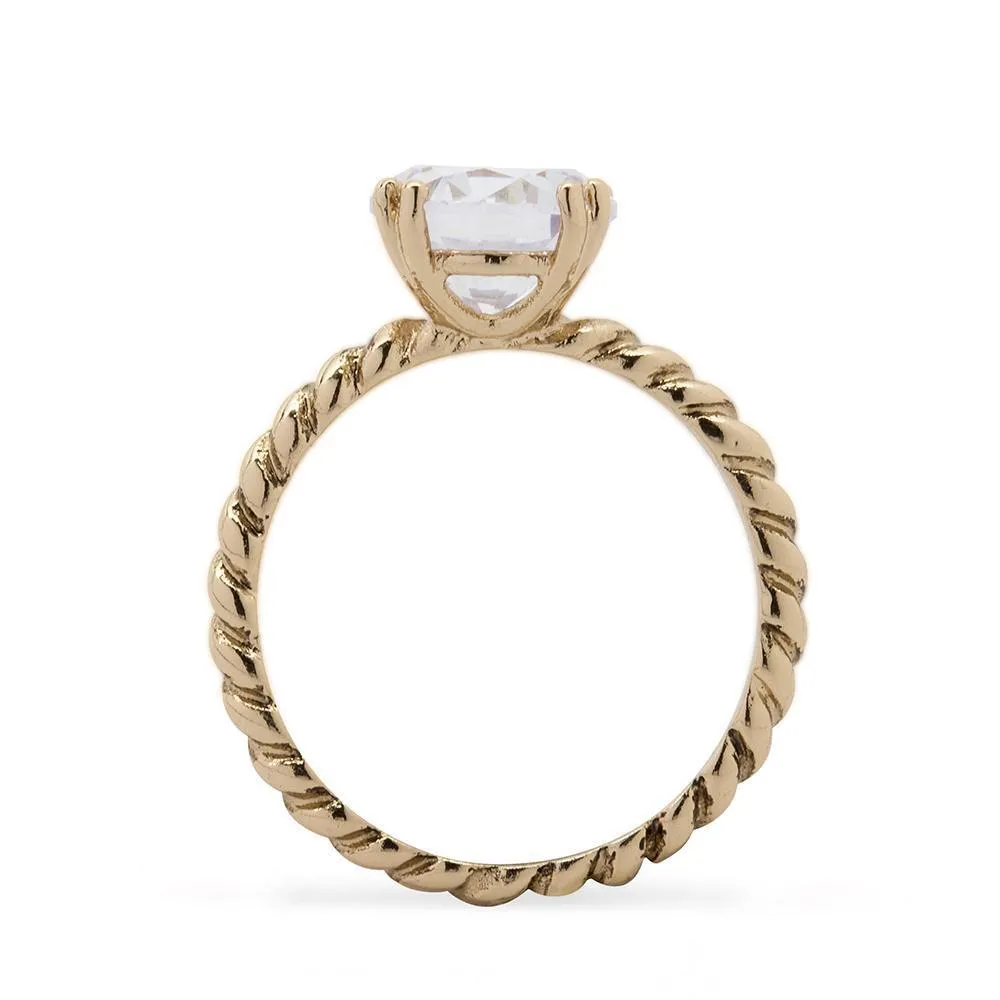 Twisted Cable Solitaire Ring w/ CZ Gold Tone