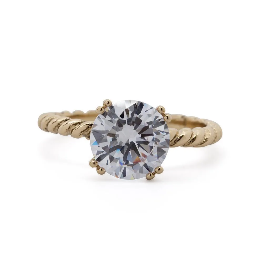 Twisted Cable Solitaire Ring w/ CZ Gold Tone