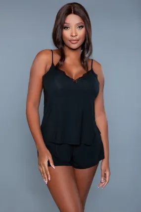 V Neck Lace Trim Cami Set