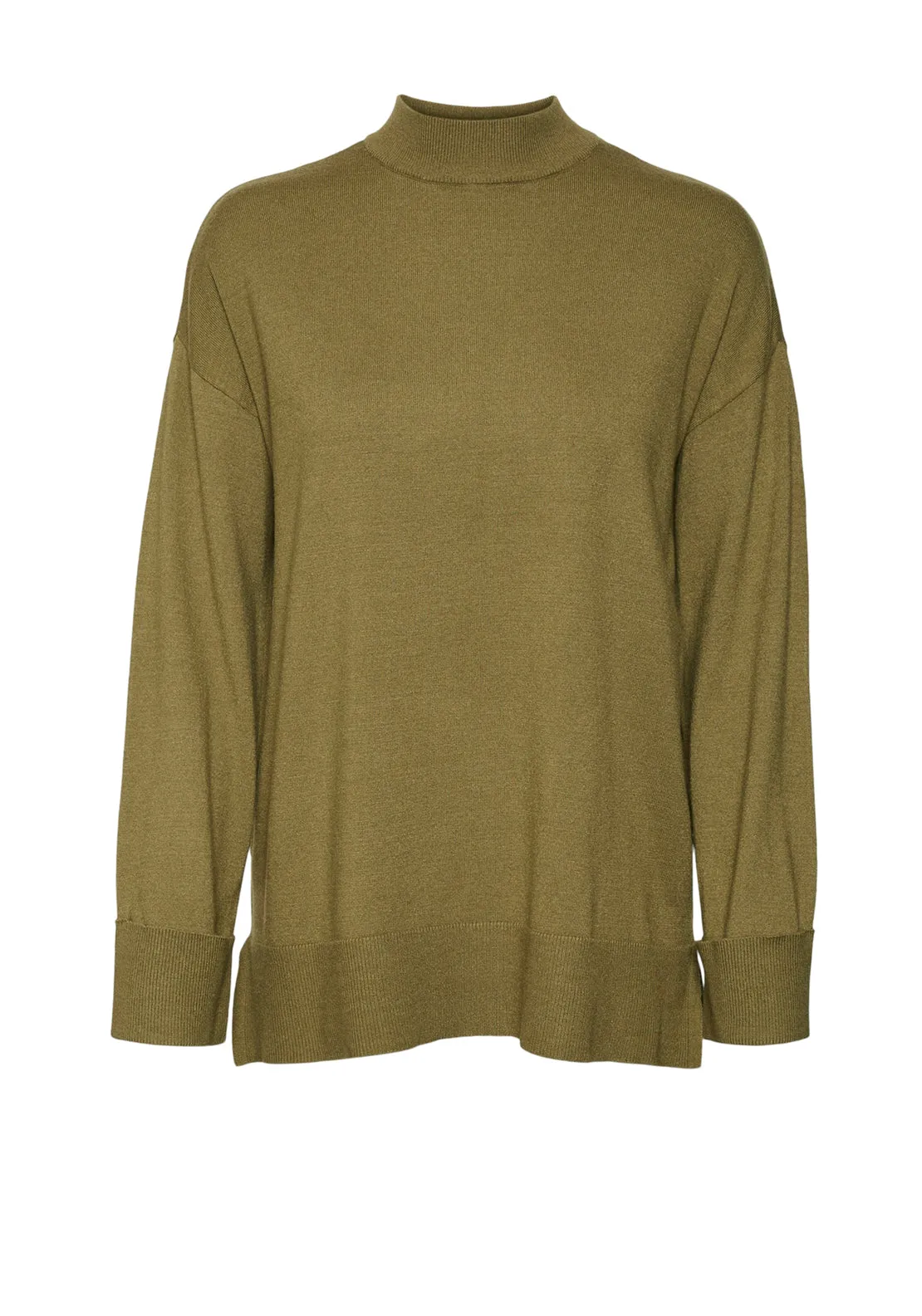 Vero Moda Happiness High Neck Longline Jumper, Green