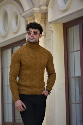 Vicenza Slim-fit Patterned Turtleneck wool Knitwear Camel