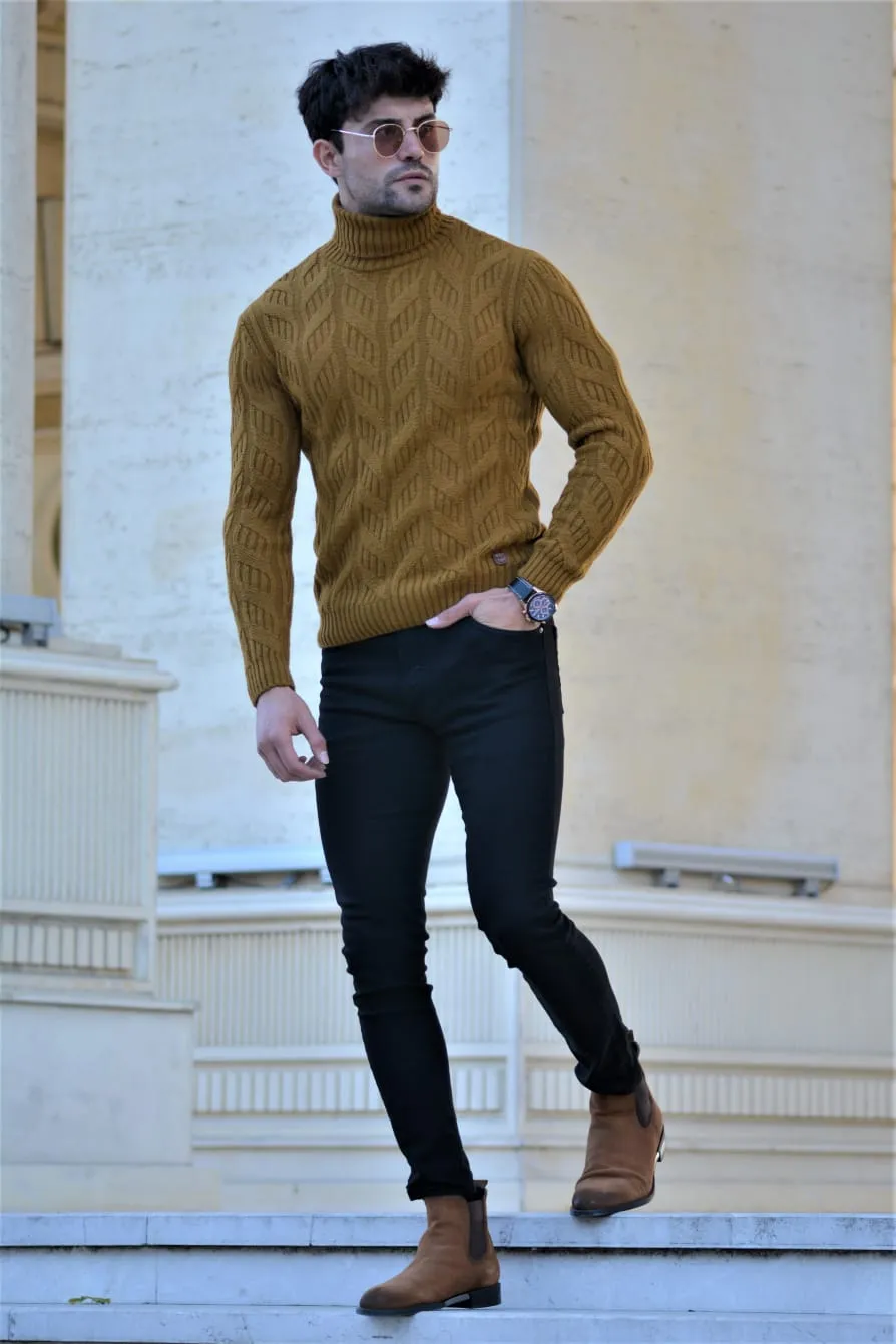 Vicenza Slim-fit Patterned Turtleneck wool Knitwear Camel