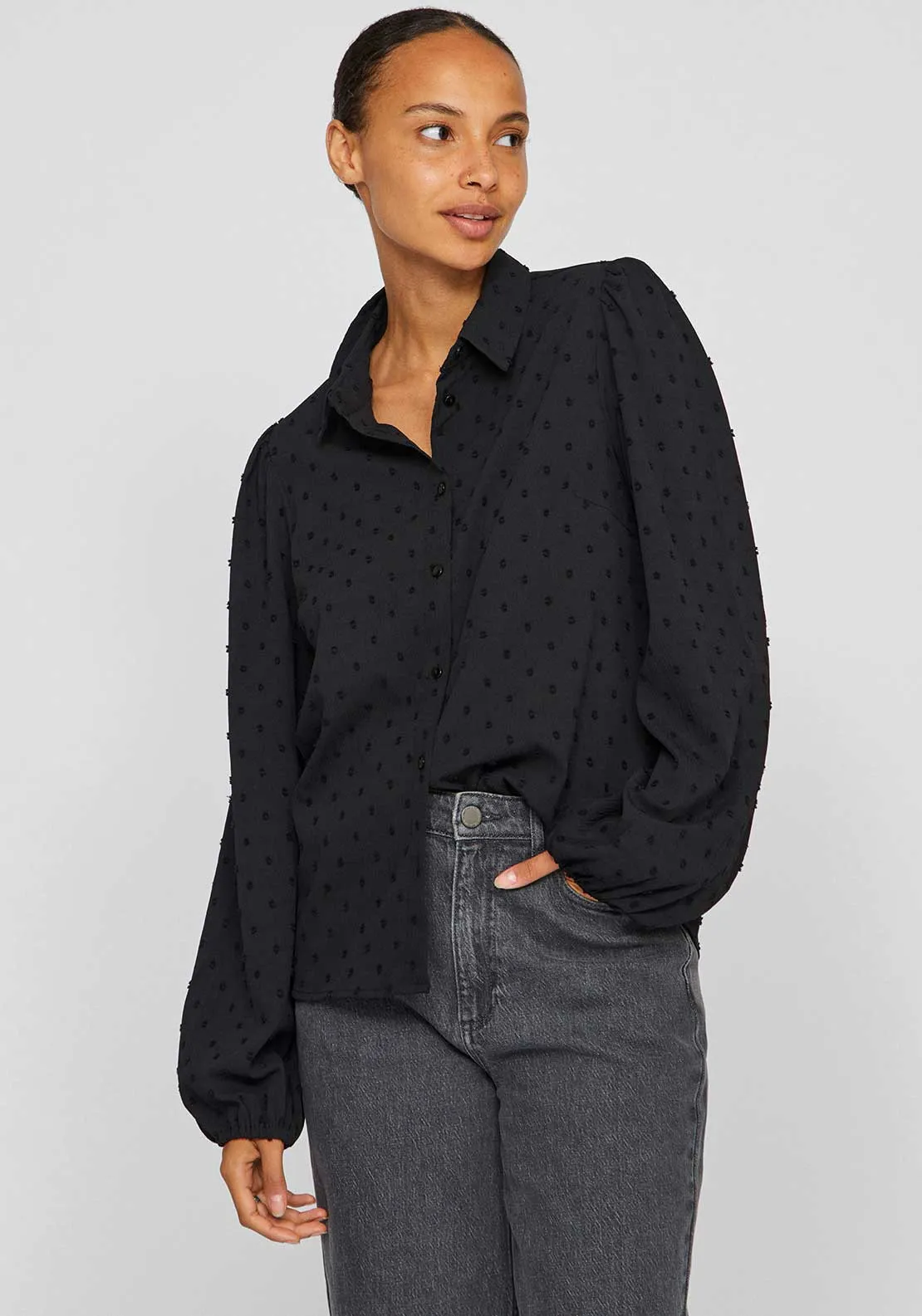 Vila Brietta Textured Shirt, Black Beauty