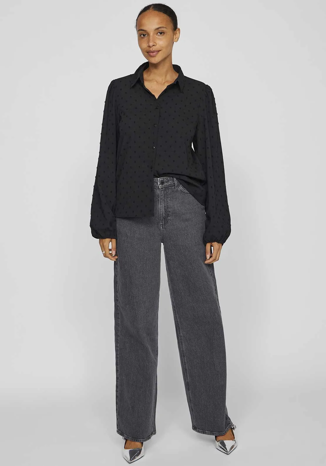 Vila Brietta Textured Shirt, Black Beauty