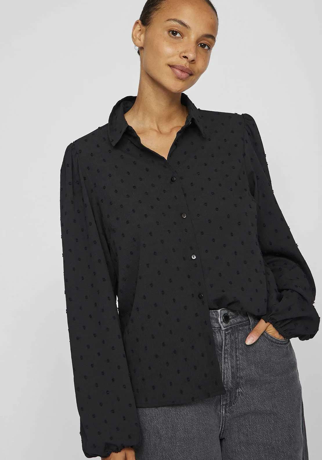 Vila Brietta Textured Shirt, Black Beauty