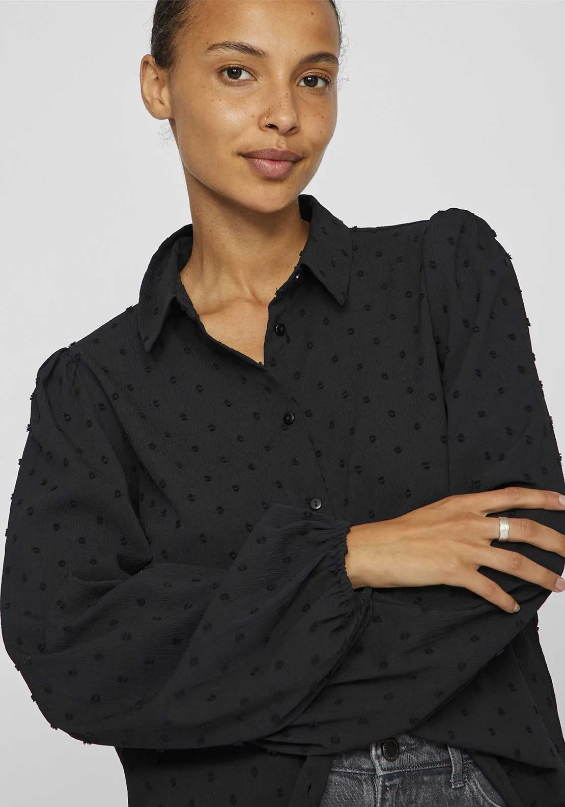 Vila Brietta Textured Shirt, Black Beauty