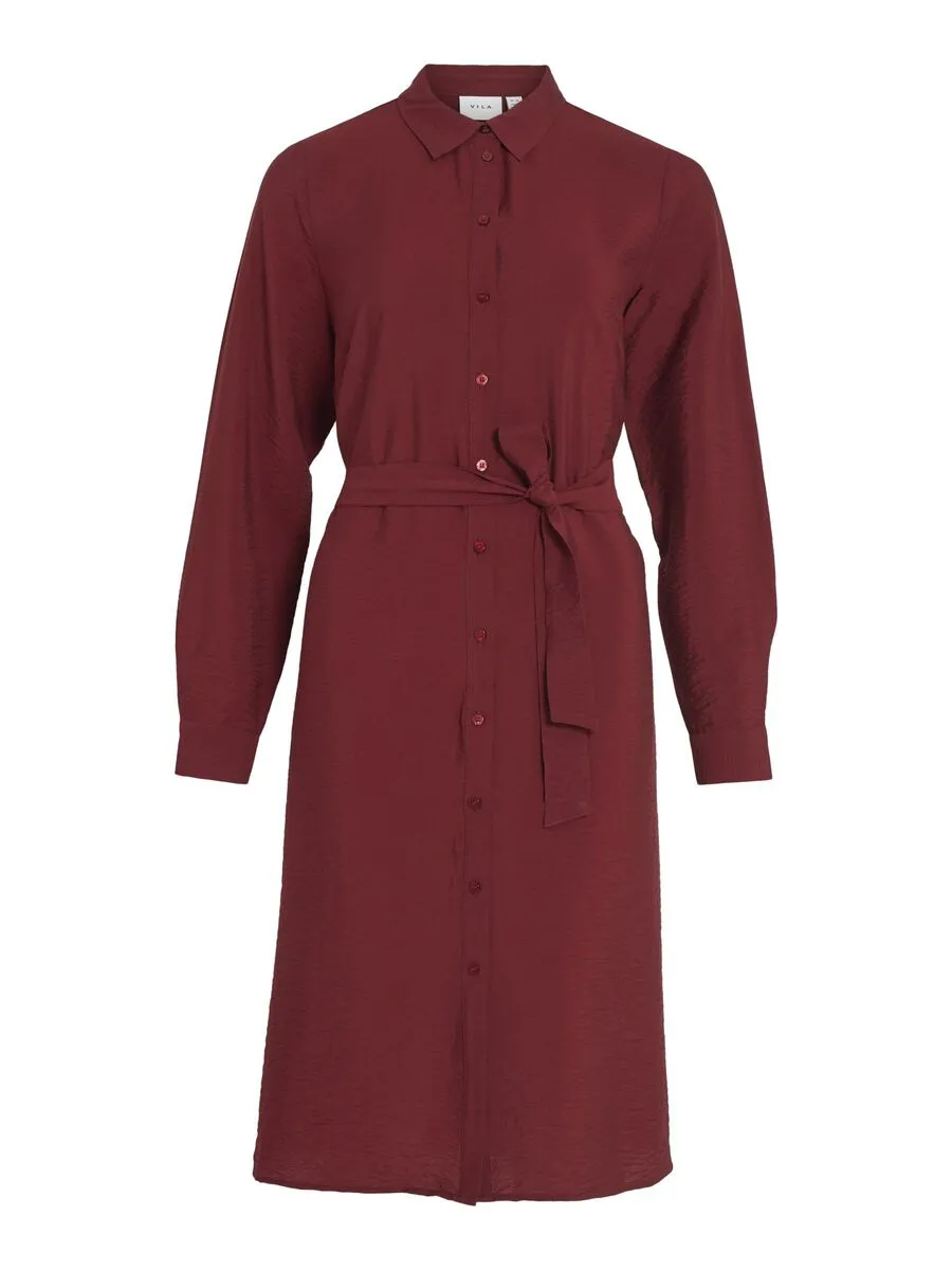 Vila Domira Shirt Knee Dress Cabernet