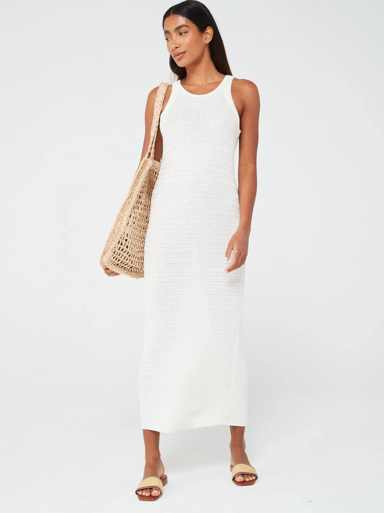 Vila Egret Knitted MidiDress - White