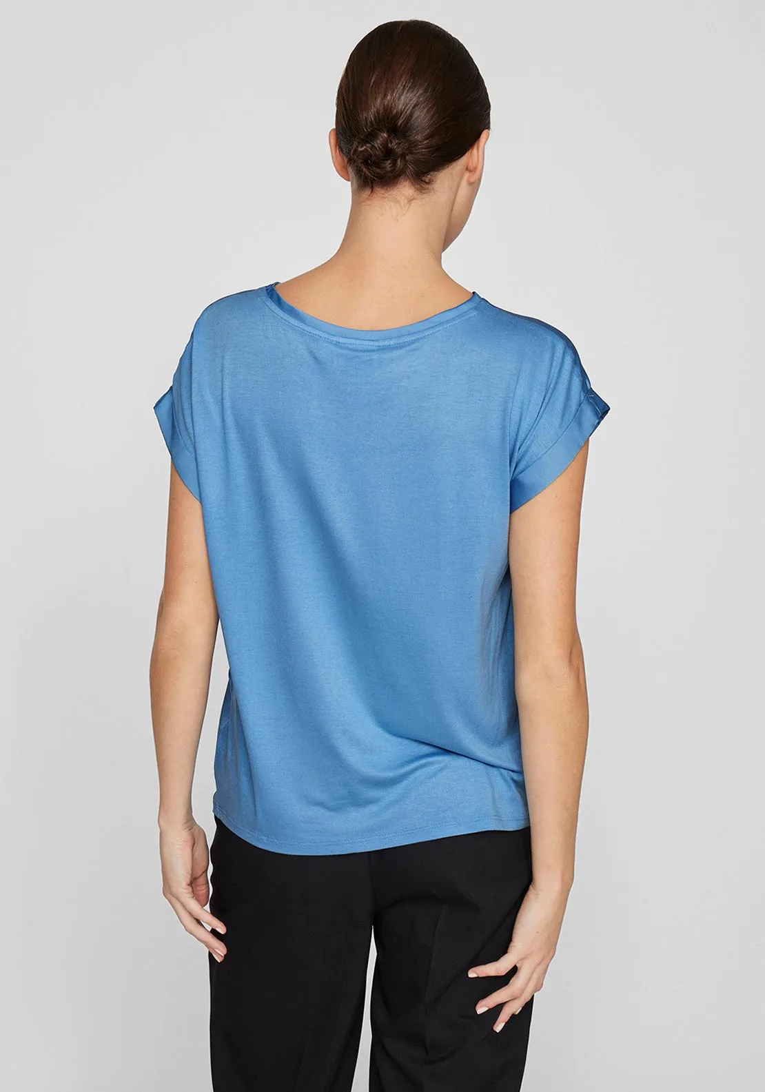 Vila Ellette Satin Front T Shirt, Blue