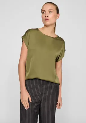 Vila Ellette Satin Front T Shirt, Green