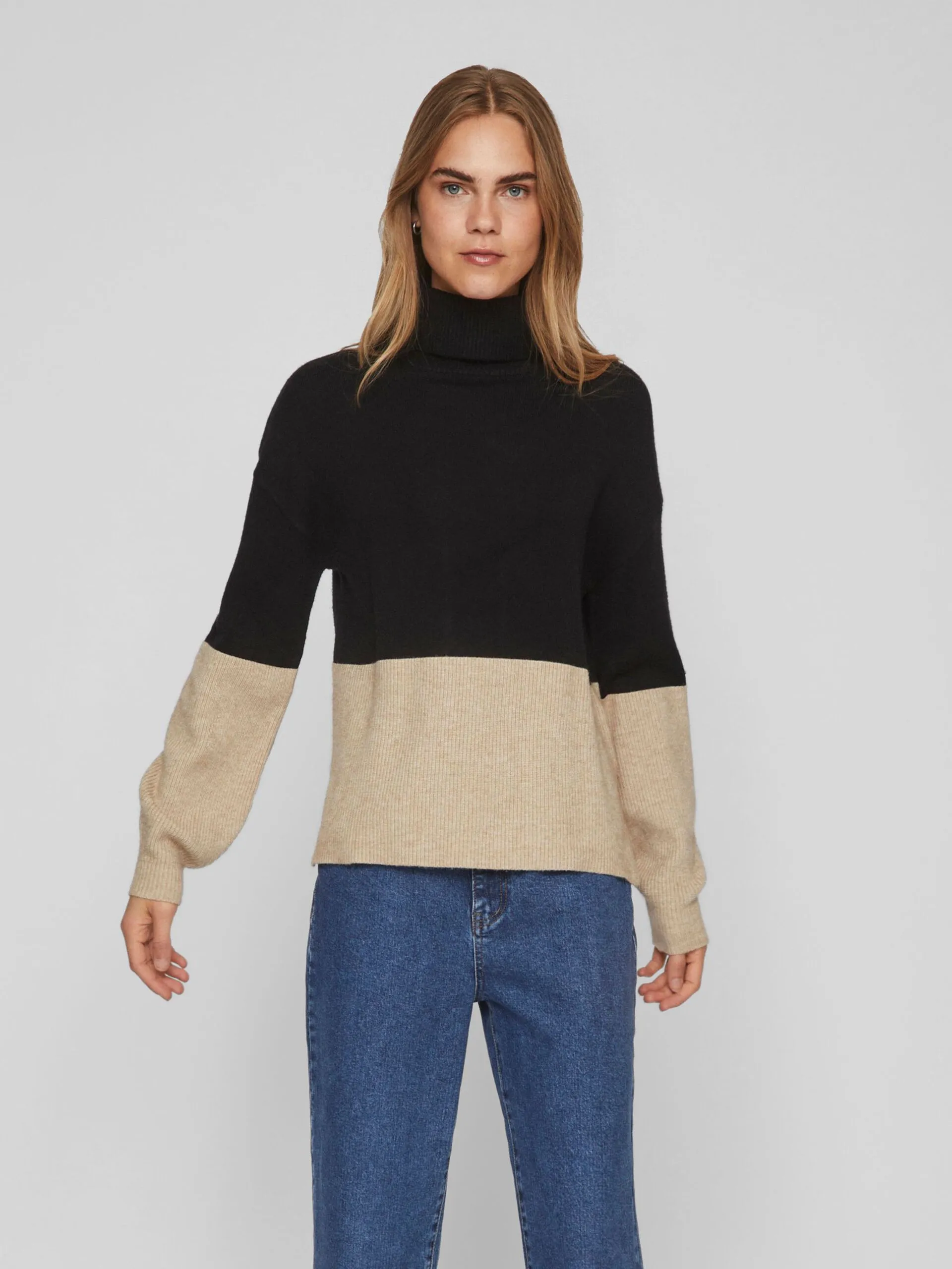 Vila Ril Blocking Roll Neck Knit Black