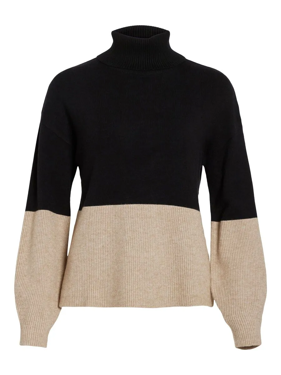 Vila Ril Blocking Roll Neck Knit Black