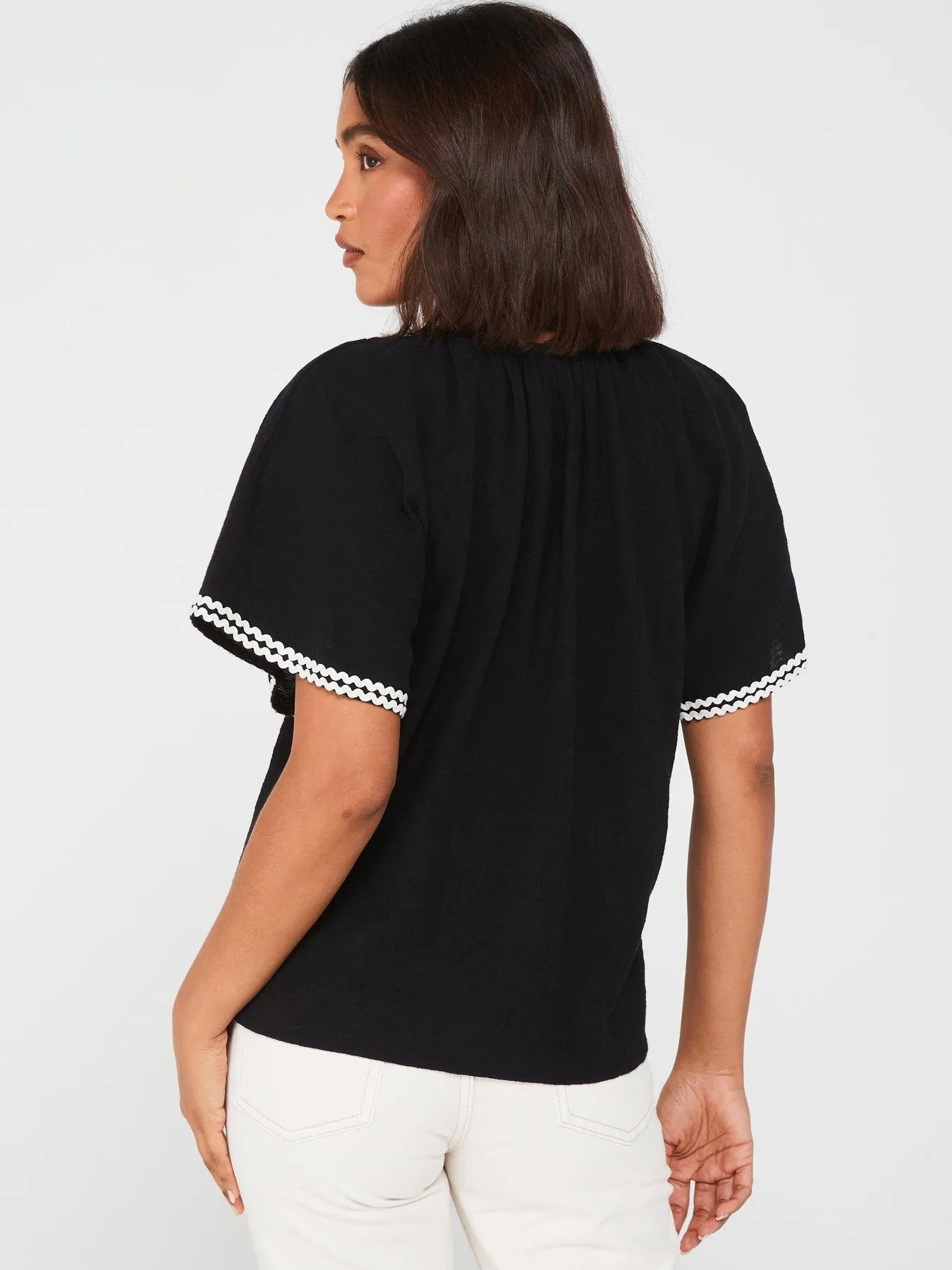 Vila Stitch Detail Blouse - Black