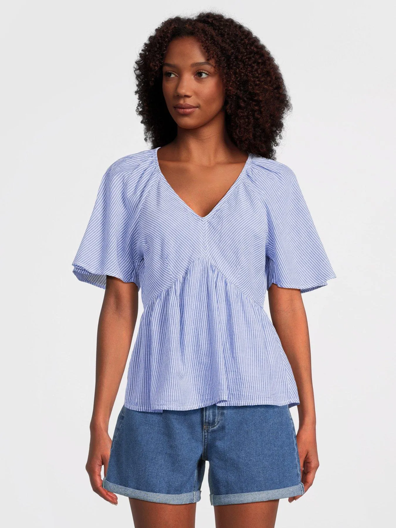 Vila V Neck Smock Blouse - Blue