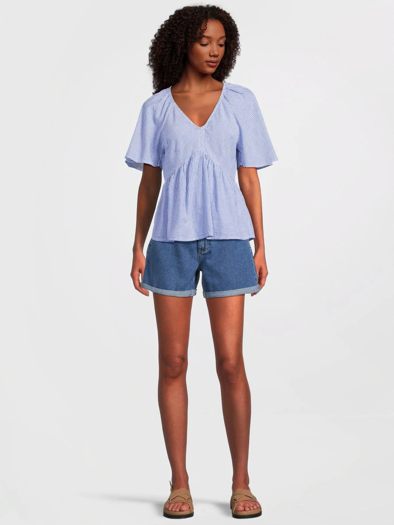 Vila V Neck Smock Blouse - Blue