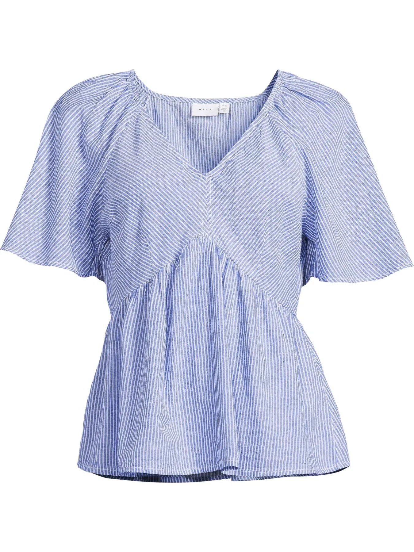 Vila V Neck Smock Blouse - Blue