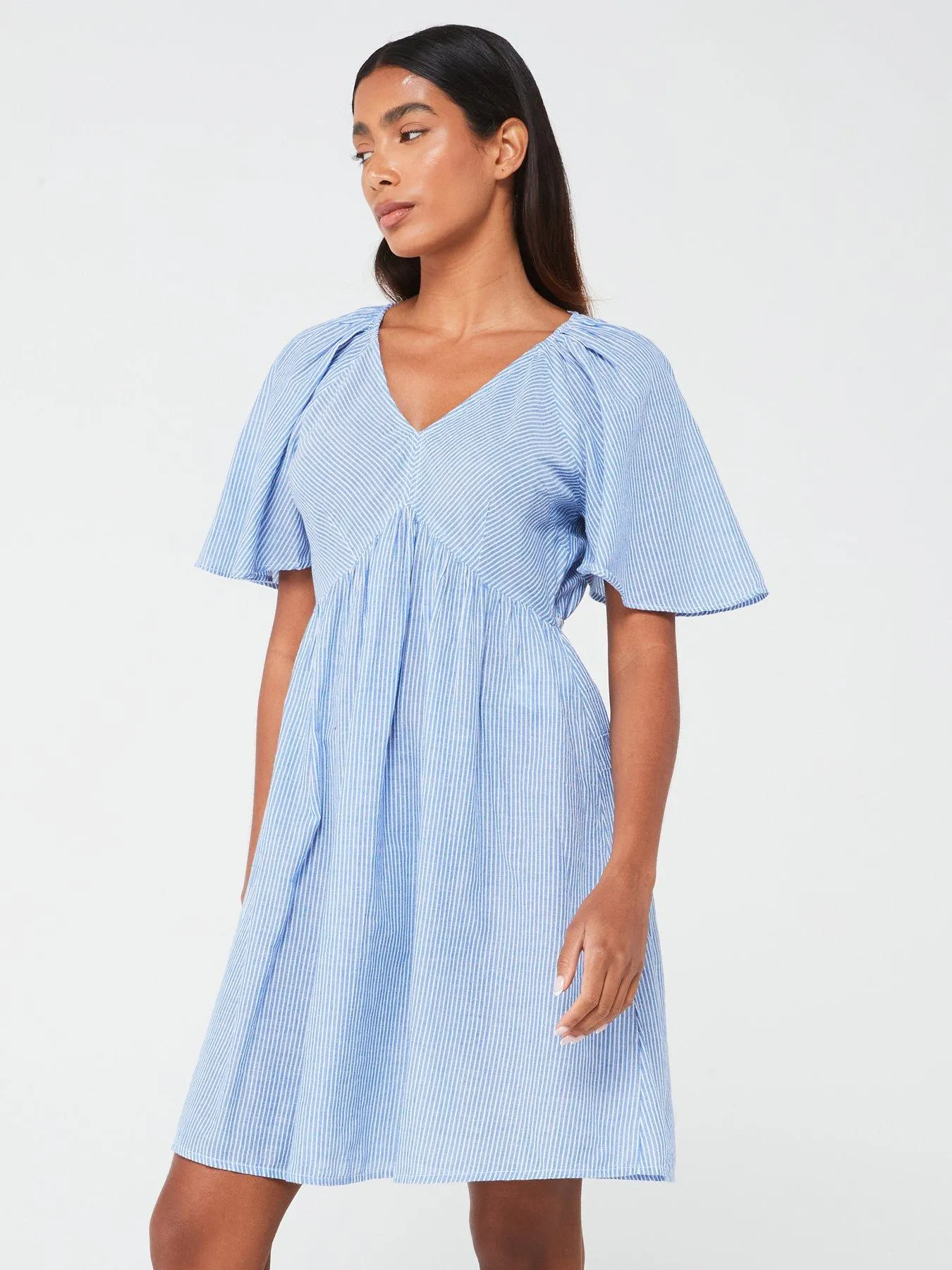 Vila V Neck Smock Mini Dress - Blue