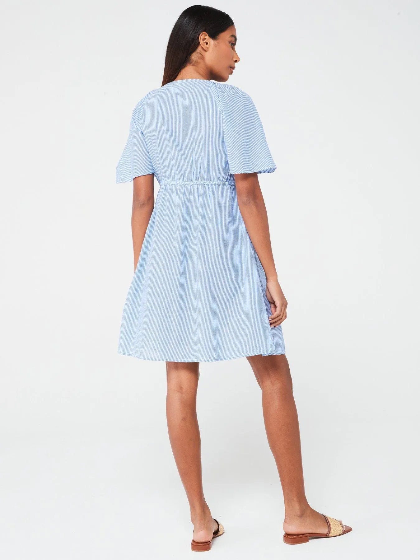 Vila V Neck Smock Mini Dress - Blue