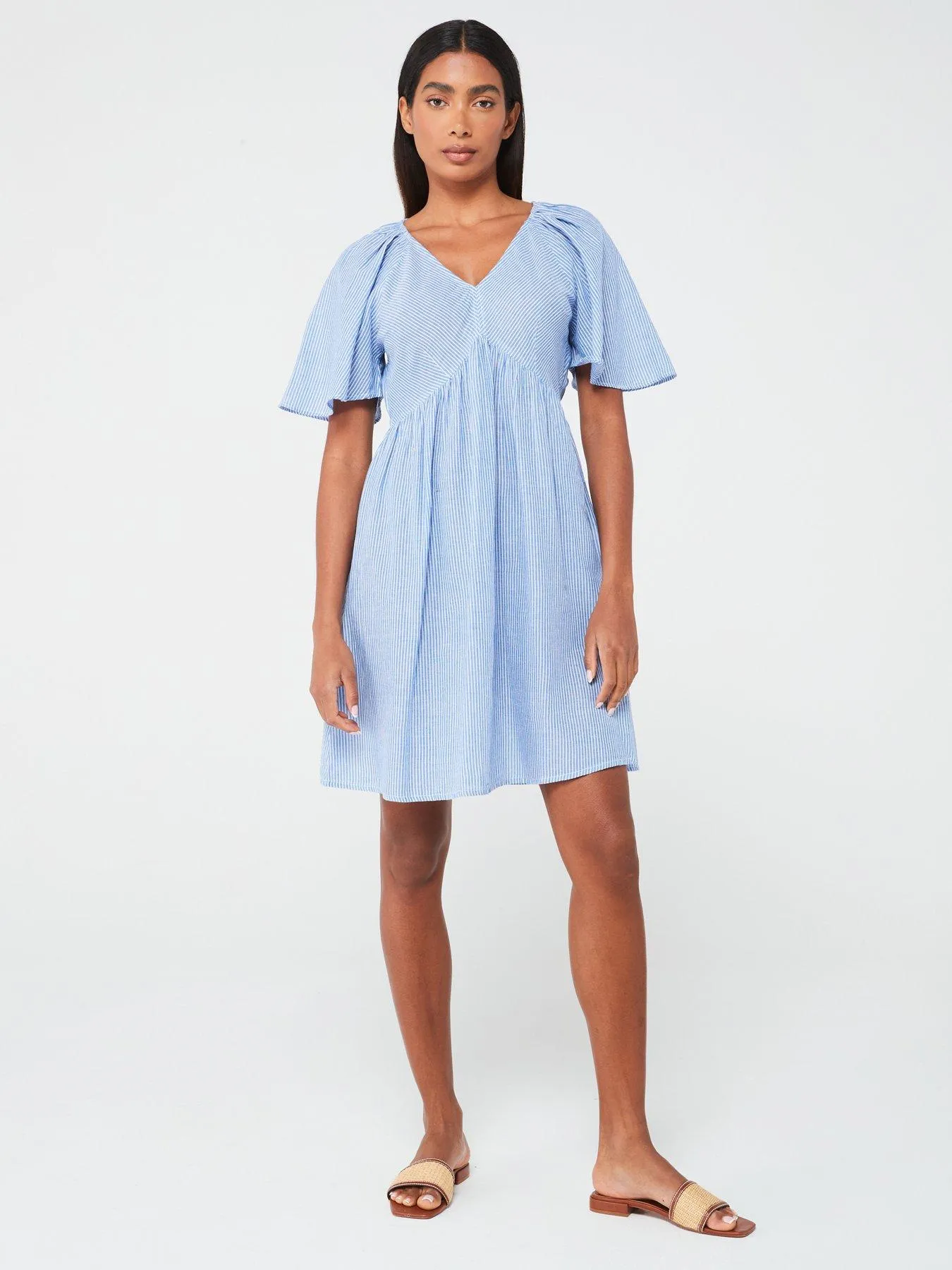 Vila V Neck Smock Mini Dress - Blue