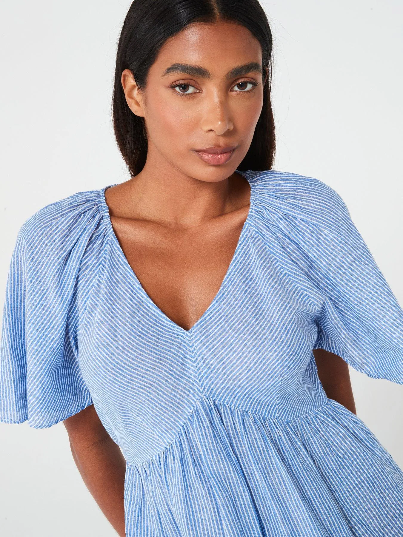 Vila V Neck Smock Mini Dress - Blue