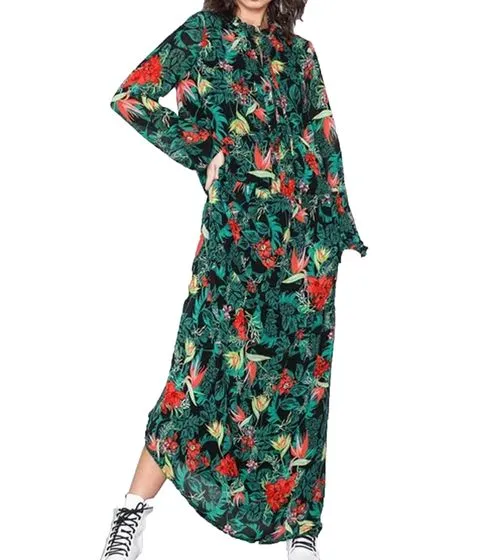 VILA Vinema Amazonas Maxi Dress abito da donna a maniche lunghe in chiffon 14051924 verde/colorato